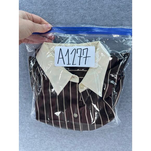 VTG Ralph Lauren Women's sz12 100% Silk Stripped Button Down Oxford Style Top - Picture 10 of 10